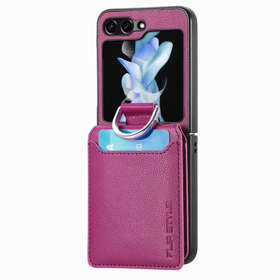 Etui do Samsung Galaxy Z Flip7 FE / Z Flip6, Card Slot Ring Case, fioletowe