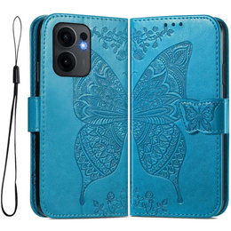 Etui z klapką do Oppo Reno 13F / Oppo Reno 13FS, Butterfly, niebieskie