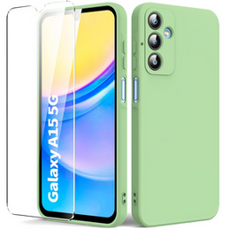 Etui do Samsung Galaxy A15, Silicone Lite, zielone + szkło 9H