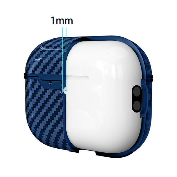 Etui do AirPods Pro 3 z fakturą włókna węglowego, z karabińczykiem - niebieskie