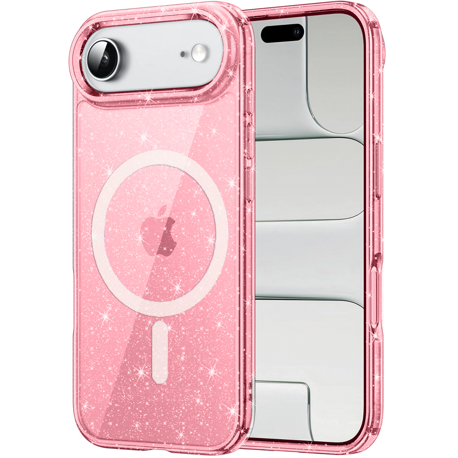 Etui do iPhone Air, do MagSafe, brokatowe, półprzezroczyste różowe