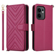 Etui z klapką do Oppo Reno 13F 5G, Crossbody Leather Wallet, bordowe
