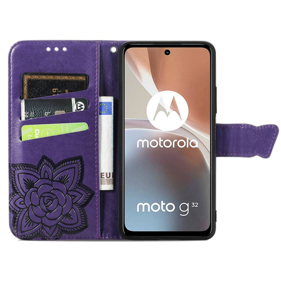 Etui z klapką do Motorola Moto G32, Butterfly, fioletowe