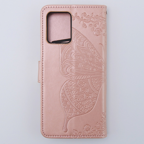 Etui z klapką do Motorola Moto G54 5G, Butterfly, różowe rose gold