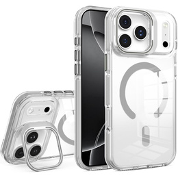 Etui do iPhone 17 Pro Max, do MagSafe, z podstawką, przezroczyste z szarymi akcentami