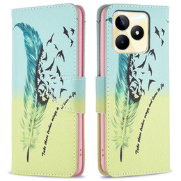Etui z klapką do Realme C53 4G, Wallet, Feather niebieskie / żółte
