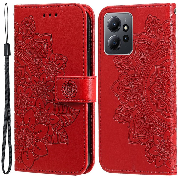 Etui z klapką do Xiaomi Redmi Note 12 4G, Mandala Flower, czerwone