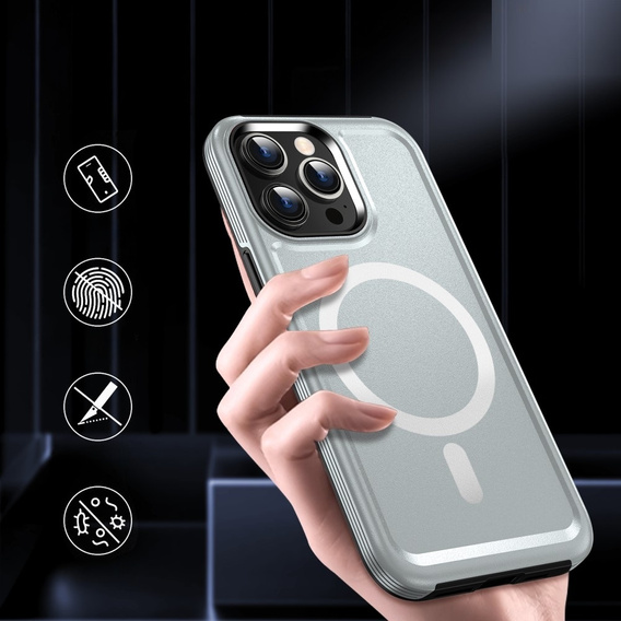 Etui magnetyczne MagGuard do iPhone 15 Pro Max, MagSafe, srebrne