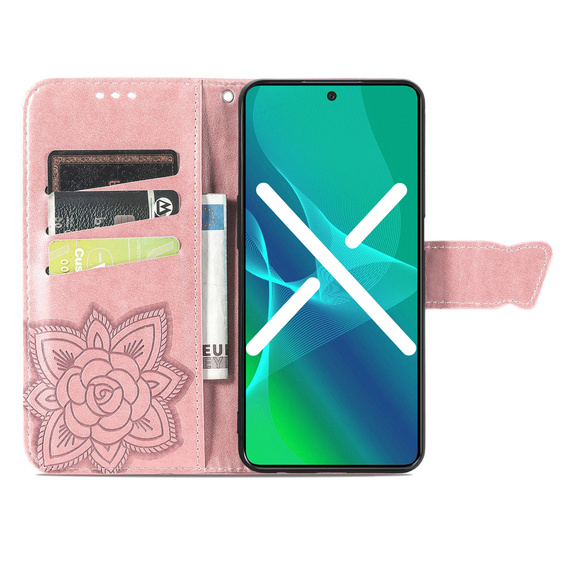 Etui z klapką do Realme 10 4G, Butterfly, różowe rose gold