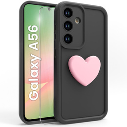 Etui do Samsung Galaxy A56 5G, Silicone Heart, czarne + Szkło hartowane 9H