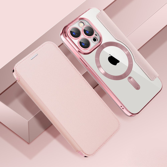 Etui z klapką do iPhone 15 Pro, RFID Wallet MagSafe z ochroną aparatu, różowe