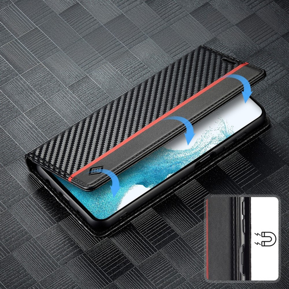 Etui z klapką do Samsung Galaxy S25, Carbon LC.IMEEKE, czarne