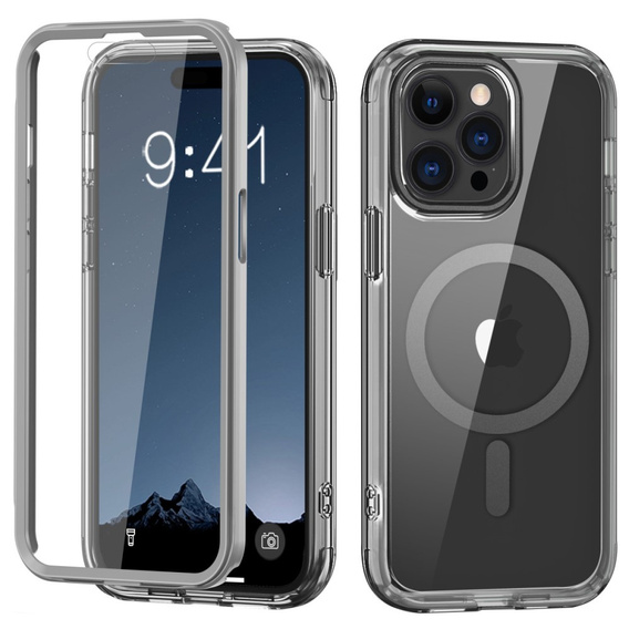 Etui do iPhone 16 Pro, Shockproof Hybrid, z folią na ekran, do MagSafe, szare