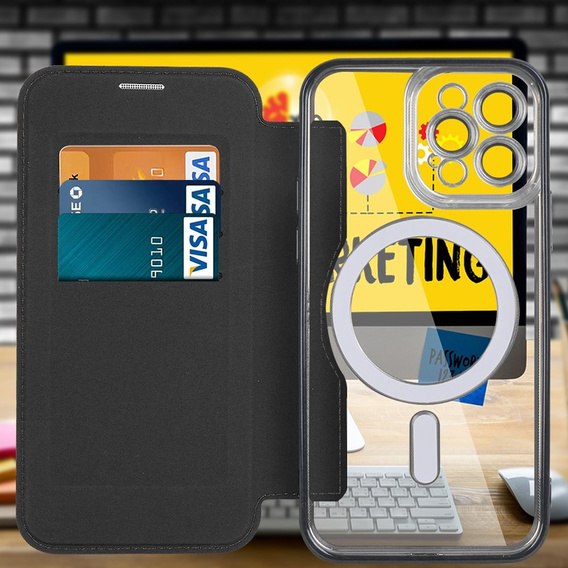 Etui z klapką do iPhone 12 Pro Max, RFID Wallet MagSafe z ochroną aparatu, czarne