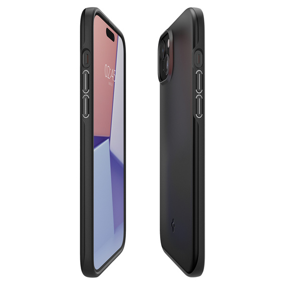 Etui Spigen do Apple iPhone 15, Thin Fit, Czarne + Szkło