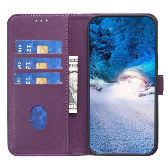 Etui z klapką do Samsung Galaxy A25 5G, BINFEN Wallet, ciemnofioletowe + szkło 9H