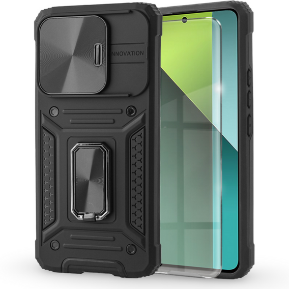 Etui pancerne do Xiaomi Redmi Note 13 Pro 5G, CamShield Slide, czarne + Szkło Hartowane 9H