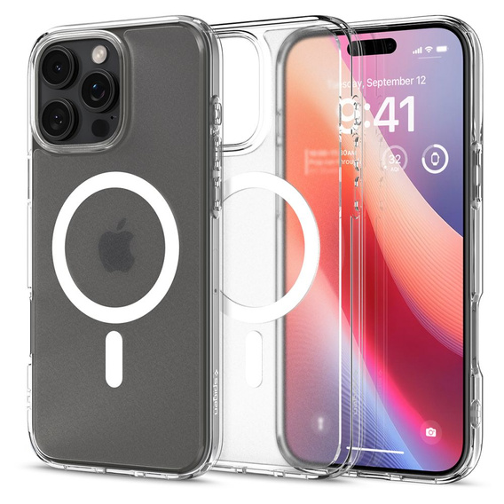 Etui z MagSafe Spigen do iPhone 16 Pro Max, Ultra Hybrid, FROST CLEAR + Szkło Hartowane 9H