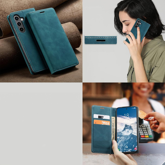 Etui do Samsung Galaxy A55, ERBORD Vintage portfel z klapką, niebieskie + Szkło na ekran