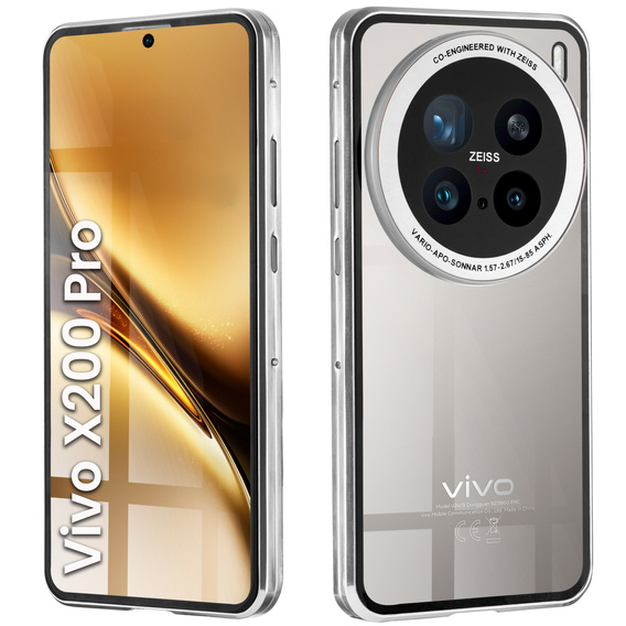 Etui do Vivo X200 Pro 5G, Magnetic Dual Glass, srebrne