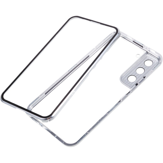 Etui do Samsung Galaxy S22, Magnetic Dual Glass, srebrne