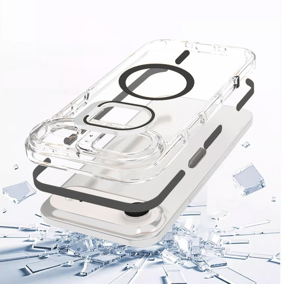 Etui do iPhone Air, do MagSafe, z podstawką, przezroczyste z czarnymi akcentami