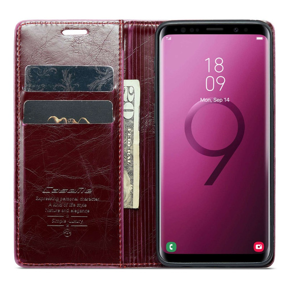 Etui z klapką CASEME do Samsung Galaxy S9, Waxy Textured, czerwone