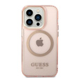 Etui GUESS do iPhone 14 Pro, Gold Outline Translucent MagSafe, różowe