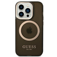 Etui GUESS do iPhone 14 Pro Max, Gold Outline Translucent MagSafe, czarne