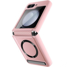 Etui do Samsung Galaxy Z Flip5 5G, Leather Kickstand, ze szkłem, do MagSafe, różowe