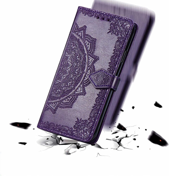 Etui z klapką do Samsung Galaxy M55 5G, Mandala, fioletowe