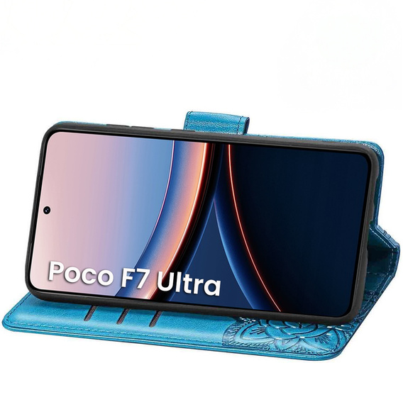 Etui z klapką do Xiaomi Poco F7 Ultra, Butterfly, niebieskie