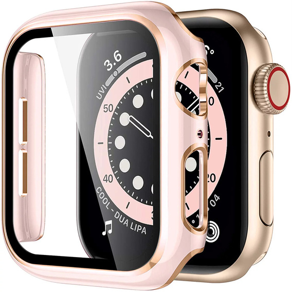 2w1 Etui + Szkło Hartowane do Apple Watch 7/8/9 41mm - Różowe / Złote