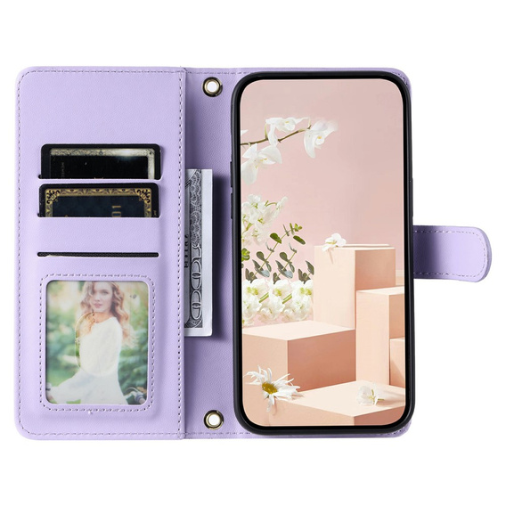 Etui z klapką do Samsung Galaxy S25 FE, Rhombus Crossbody Leather, fioletowe