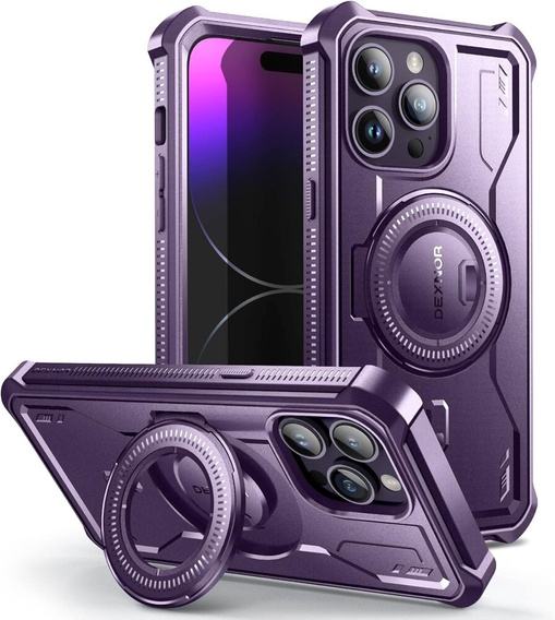 Etui pancerne do iPhone 14 Pro Max, Dexnor Full Body do MagSafe, fioletowe