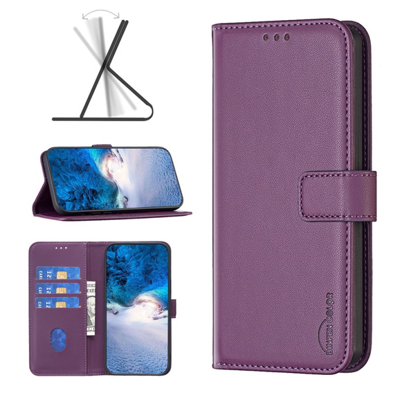 Etui z klapką do Samsung Galaxy A25 5G, BINFEN Wallet, ciemnofioletowe + szkło 9H