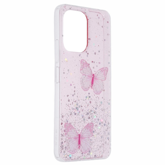 Etui do Xiaomi Redmi 13C / Poco C65, Glitter Butterfly, różowe