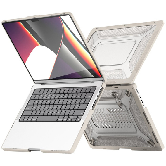 Etui Pancerne Kickstand do Macbook Pro 14 2021 A2442 2022/2023/2024/2025, Beżowe