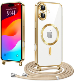 Etui do iPhone 17, Electro MagSafe, złote + Smycz