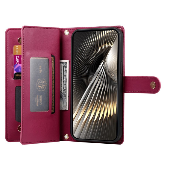 Etui z klapką do Xiaomi Poco X7 Pro 5G, Wallet Zipper Pocket, czerwone