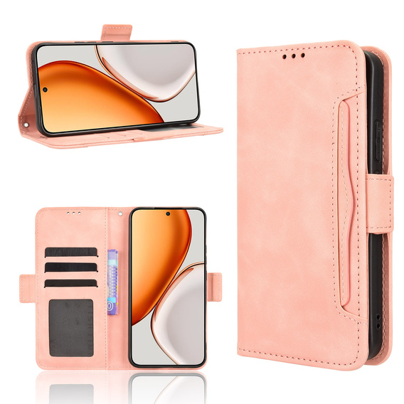 Etui z klapką do Honor Magic 8 Lite, Card Slot, różowe