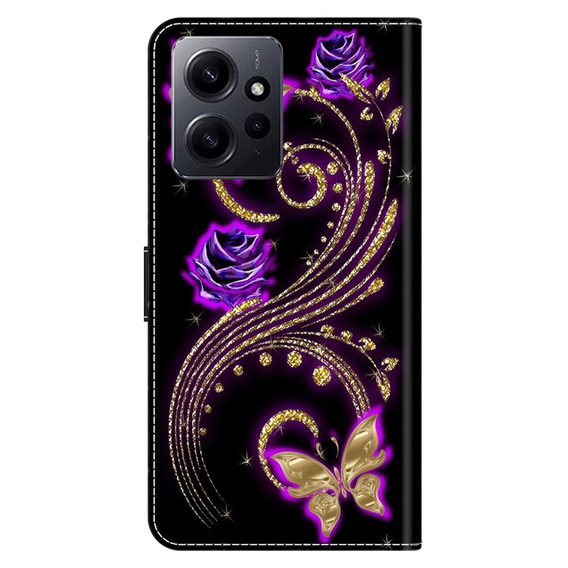 Etui z klapką do Xiaomi Redmi Note 12 4G, Wallet, Flowers & Butterflies czarne