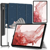 Zestaw Etui do Samsung Galaxy Tab S9 z miejscem na rysik, Wielokolorowe, Kot + Szkło