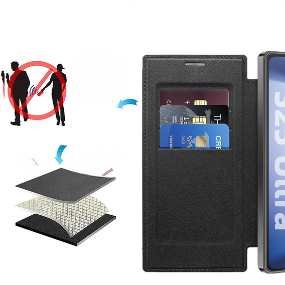 Etui z klapką do Samsung Galaxy S25 Ultra, RFID Wallet MagSafe z ochroną aparatu, czarne