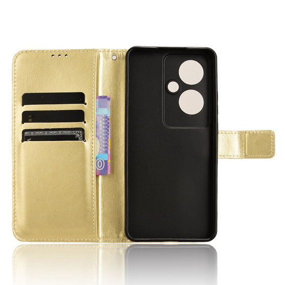 Etui z klapką do Oppo Reno 11F 5G, Crazy Horse Wallet, złote