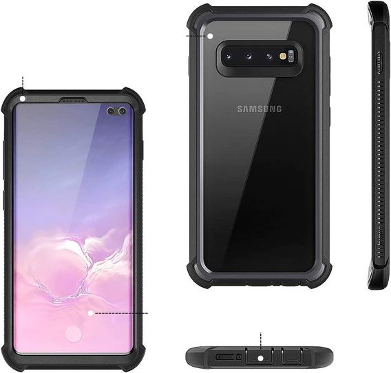 Etui do Samsung Galaxy S10 Plus, Dexnor Full Body Rugged, przezroczyste / czarne