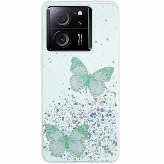 Etui do Xiaomi 13T / 13T Pro / Redmi K60 Ultra, Glitter Butterfly, zielone