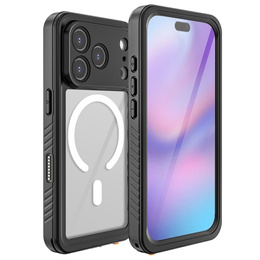 Etui Wodoodporne IP68 do iPhone 17 Pro, Redpepper, do MagSafe, przezroczyste z czarną ramką