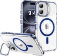 Etui do iPhone 17, do MagSafe, z podstawką, przezroczyste z granatowymi akcentami
