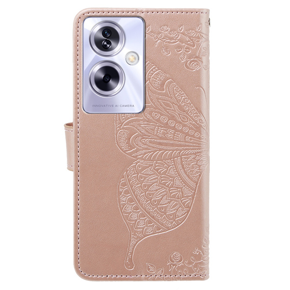 Etui z klapką do Oppo A79 5G, Butterfly, różowe rose gold